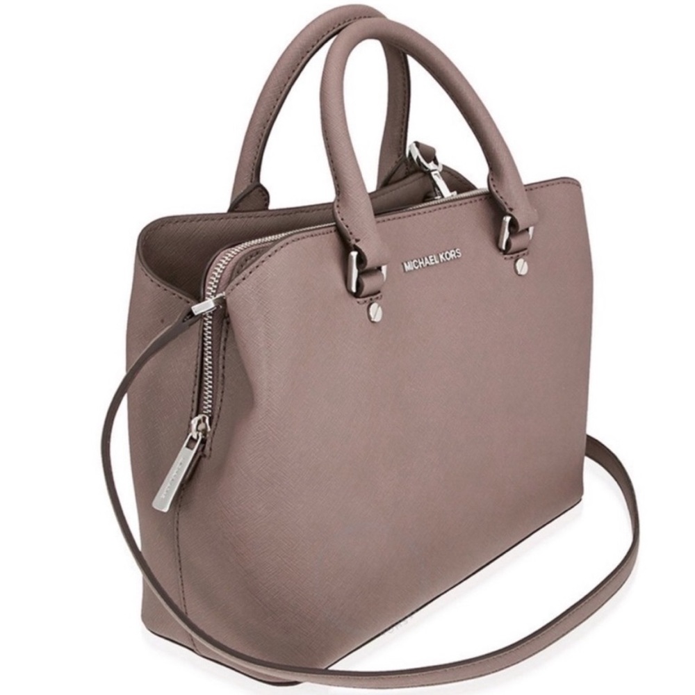 Michael Kors Savannah Leather Satchel Extra Large in Pebble Gray